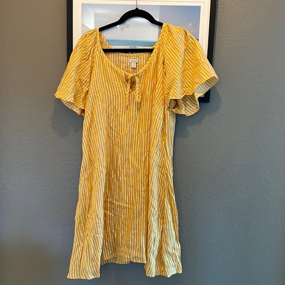 Hinge Flounce Sleeve Lurex Stripe Dress
